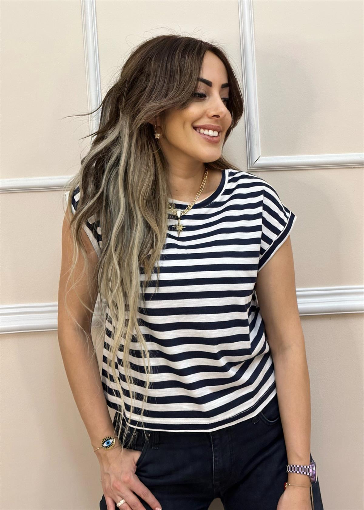 Yeni Geleneler ModayÇizgili Crop Tişört