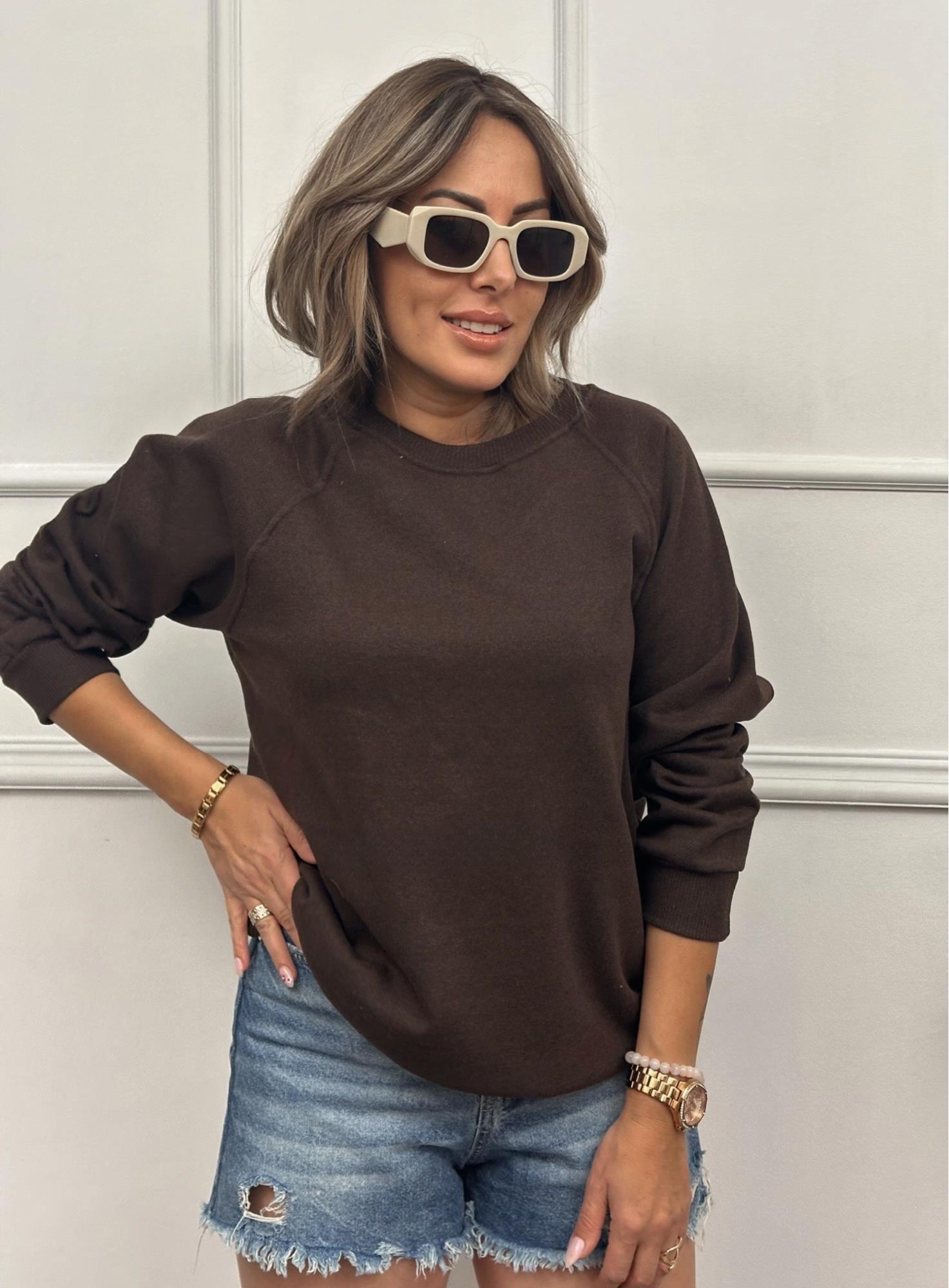 Bisiklet Yaka Kahverengi SweatshirtYeni Gelenler ModayBisiklet Yaka Kahverengi Sweatshirt