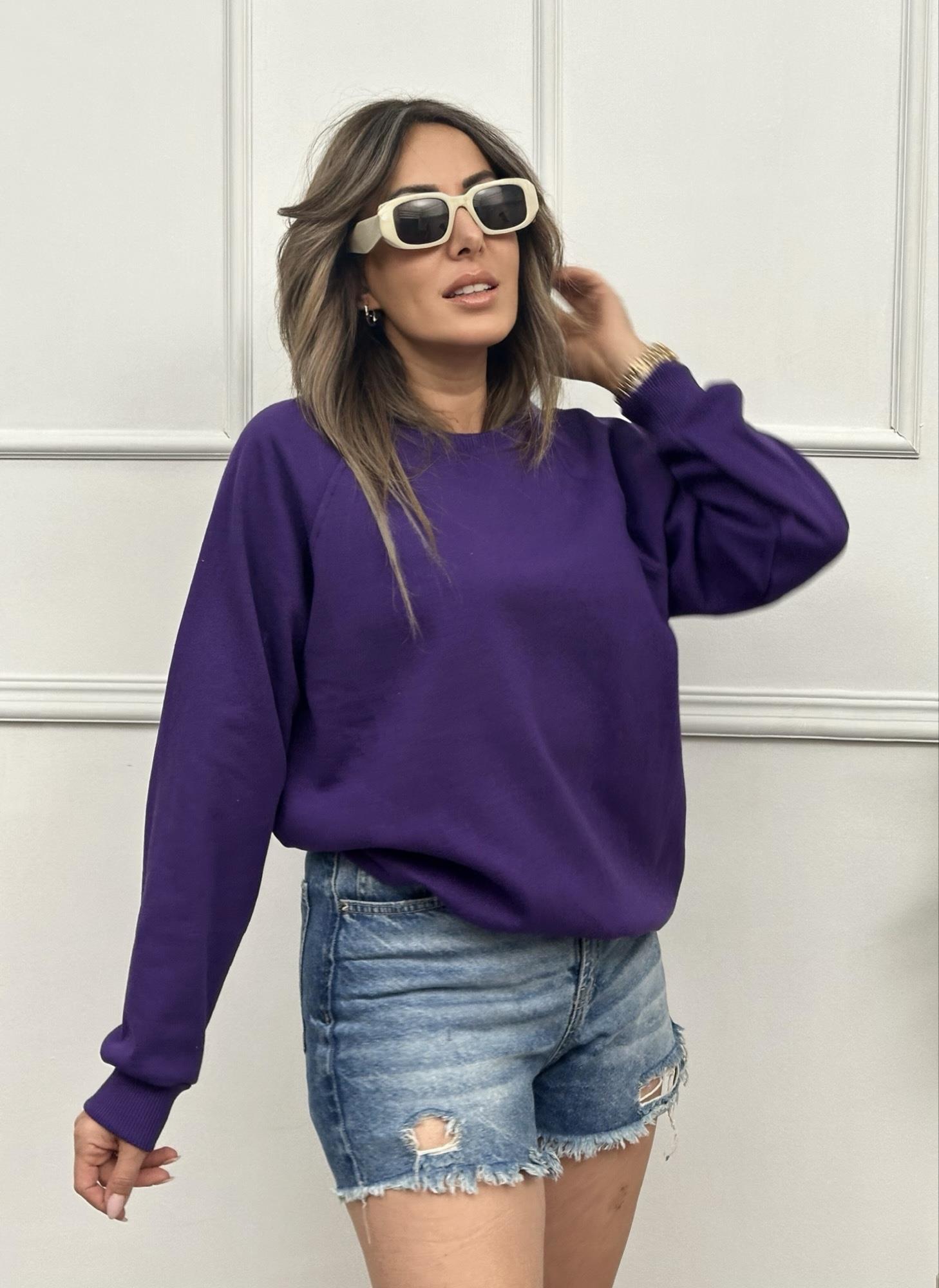 Bisiklet Yaka Mor SweatshirtYeni Gelenler ModayBisiklet Yaka Mor Sweatshirt