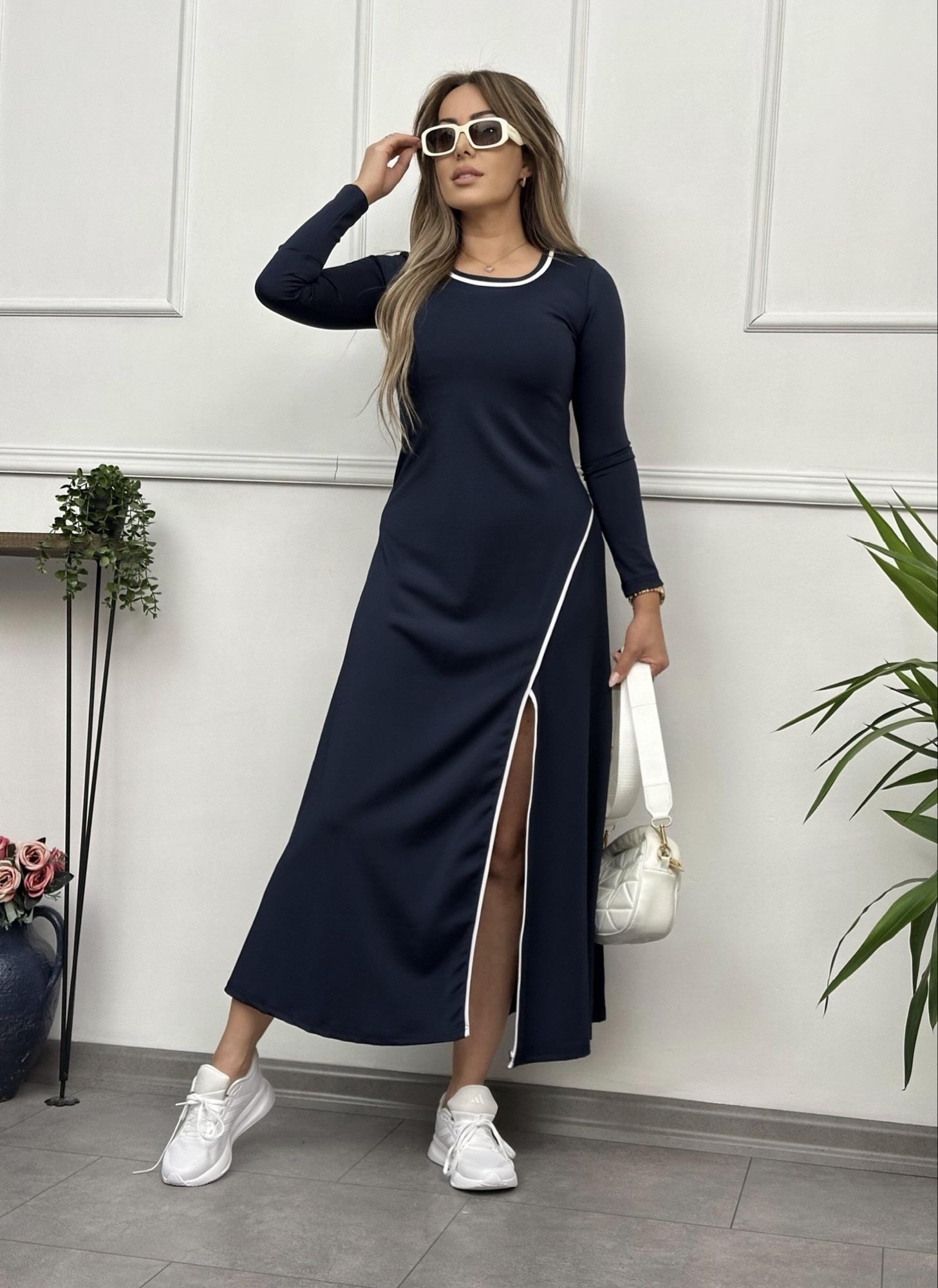 Biyeli Modal Lacivert Maxi Boy ElbiseYeni Gelenler ModayBiyeli Modal Lacivert Maxi Boy Elbise