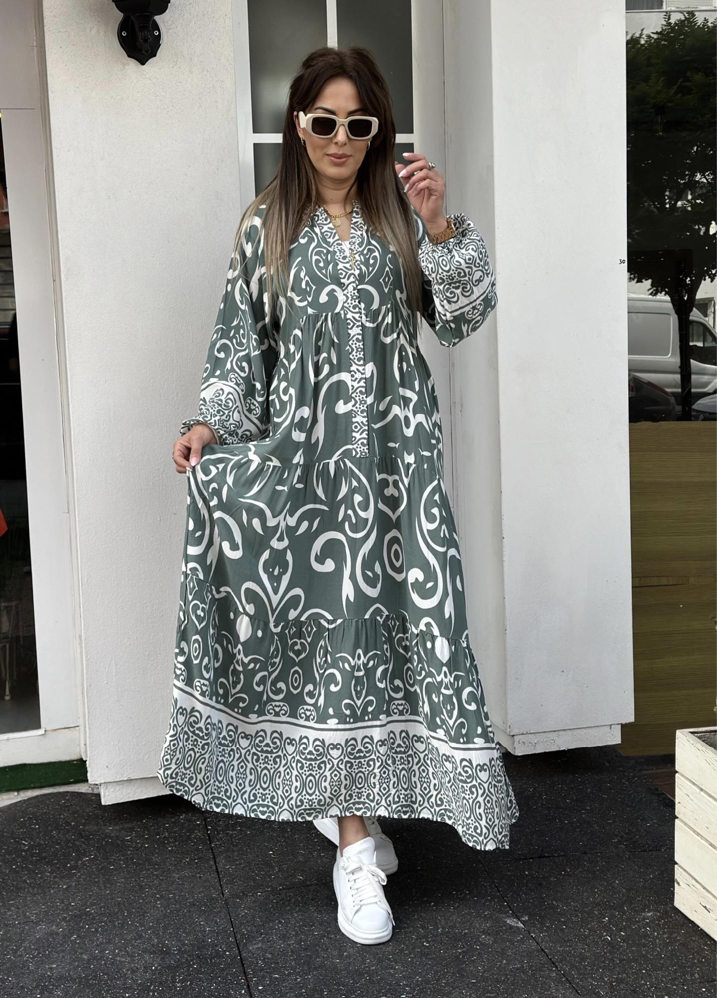 Desenli Mint Yeşili Salaş Maxi Boy ElbiseYeni Gelenler ModayDesenli Mint Yeşili Salaş Maxi Boy Elbise