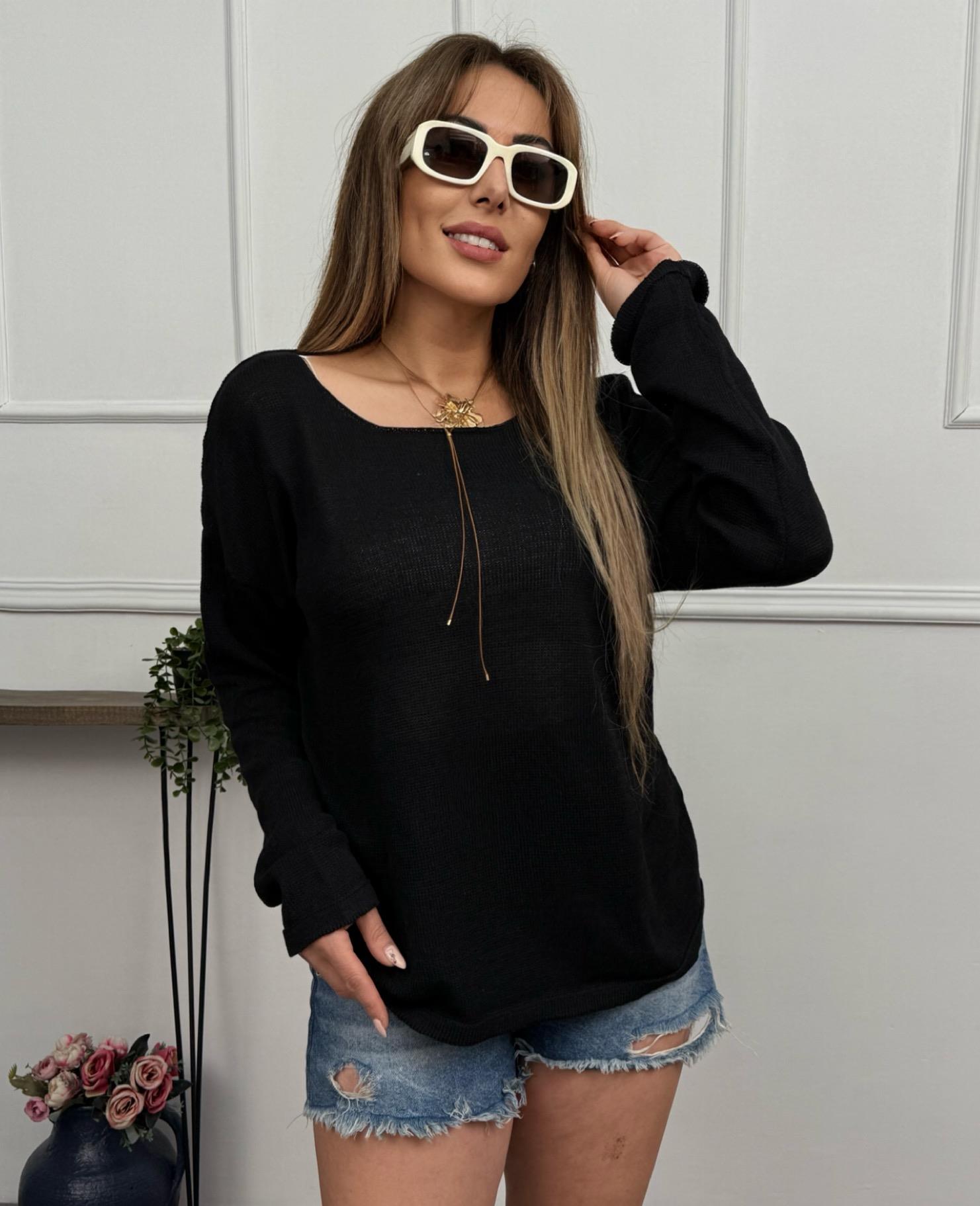 İnce Merserize Basic Siyah Triko BluzYeni Gelenler Modayİnce Merserize Basic Siyah Triko Bluz