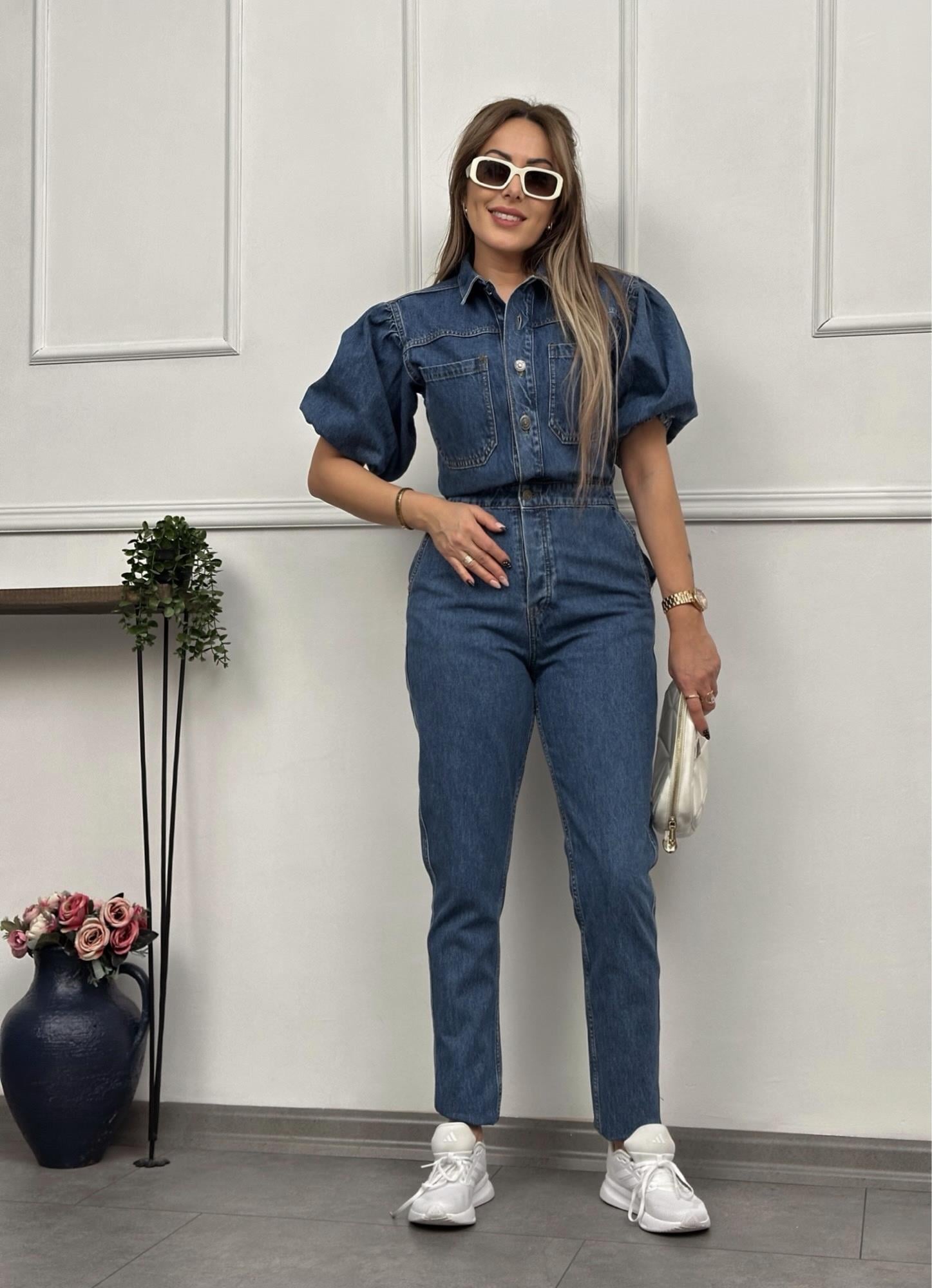 Karpuz Kol Denim Lacivert TulumYeni Gelenler ModayKarpuz Kol Denim Lacivert Tulum