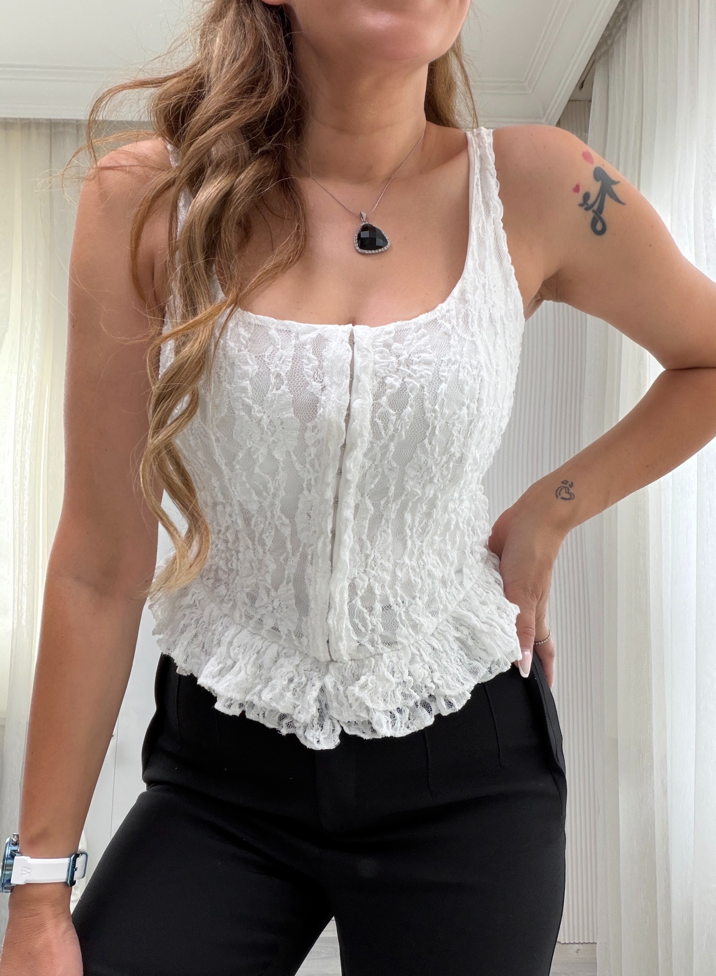 Likralı Beyaz Tül KorseMODAYBUTİKLikralı Beyaz Tül Korse