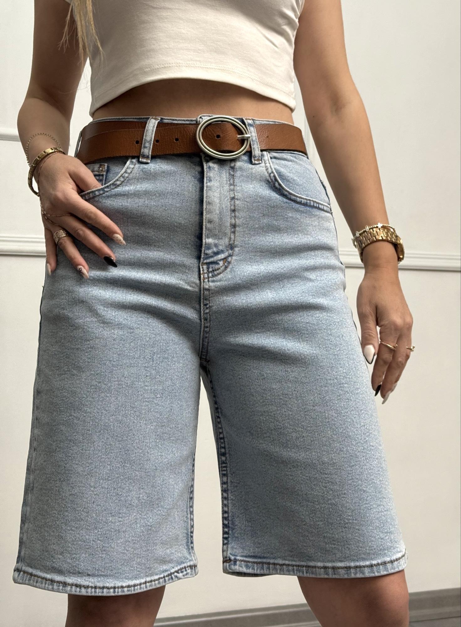 Likralı Uzun Buz Mavisi Denim ŞortYeni Gelenler ModayLikralı Uzun Buz Mavisi Denim Şort