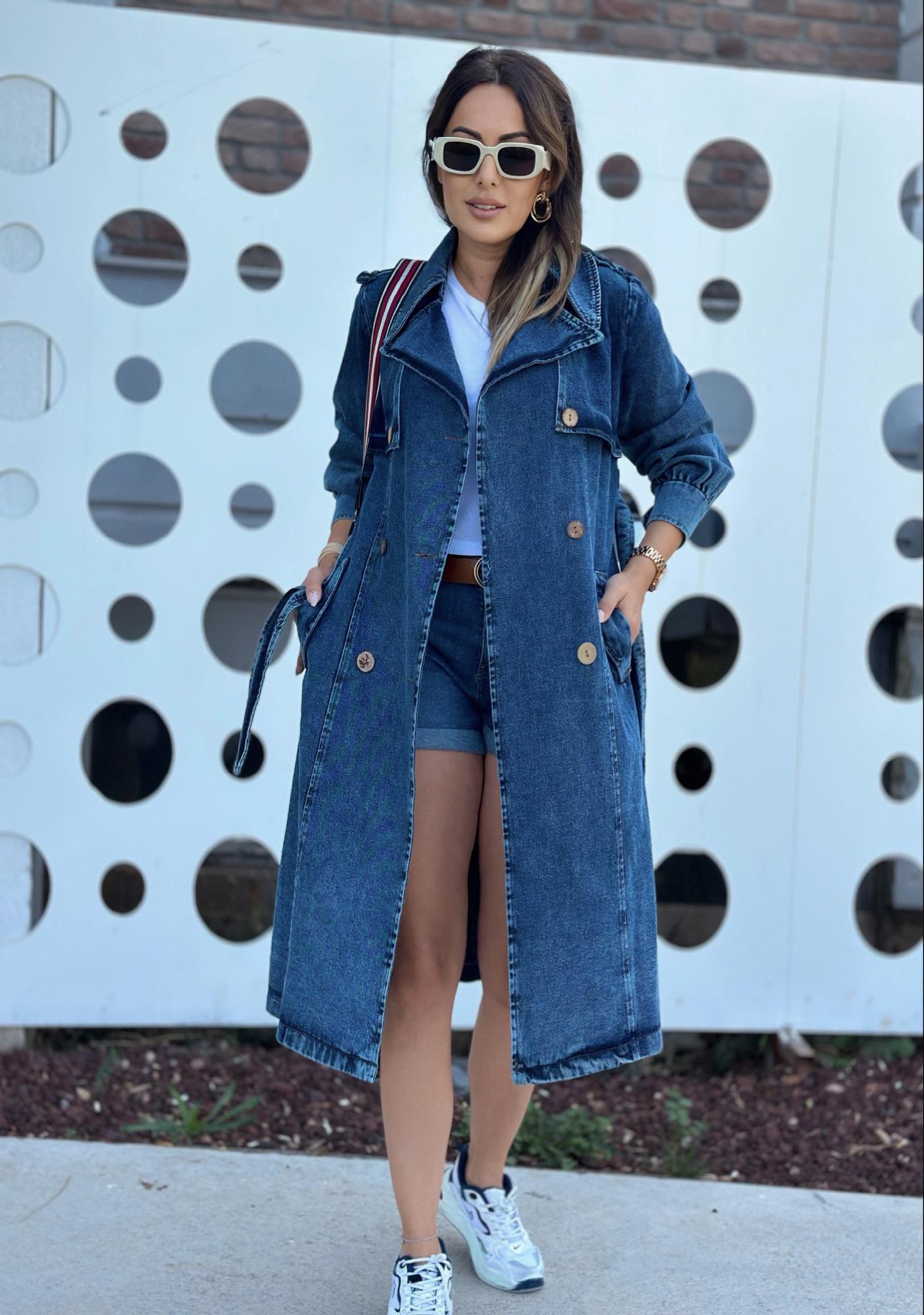 Mavi Apoletli Denim TrençkotYeni Gelenler ModayMavi Apoletli Denim Trençkot