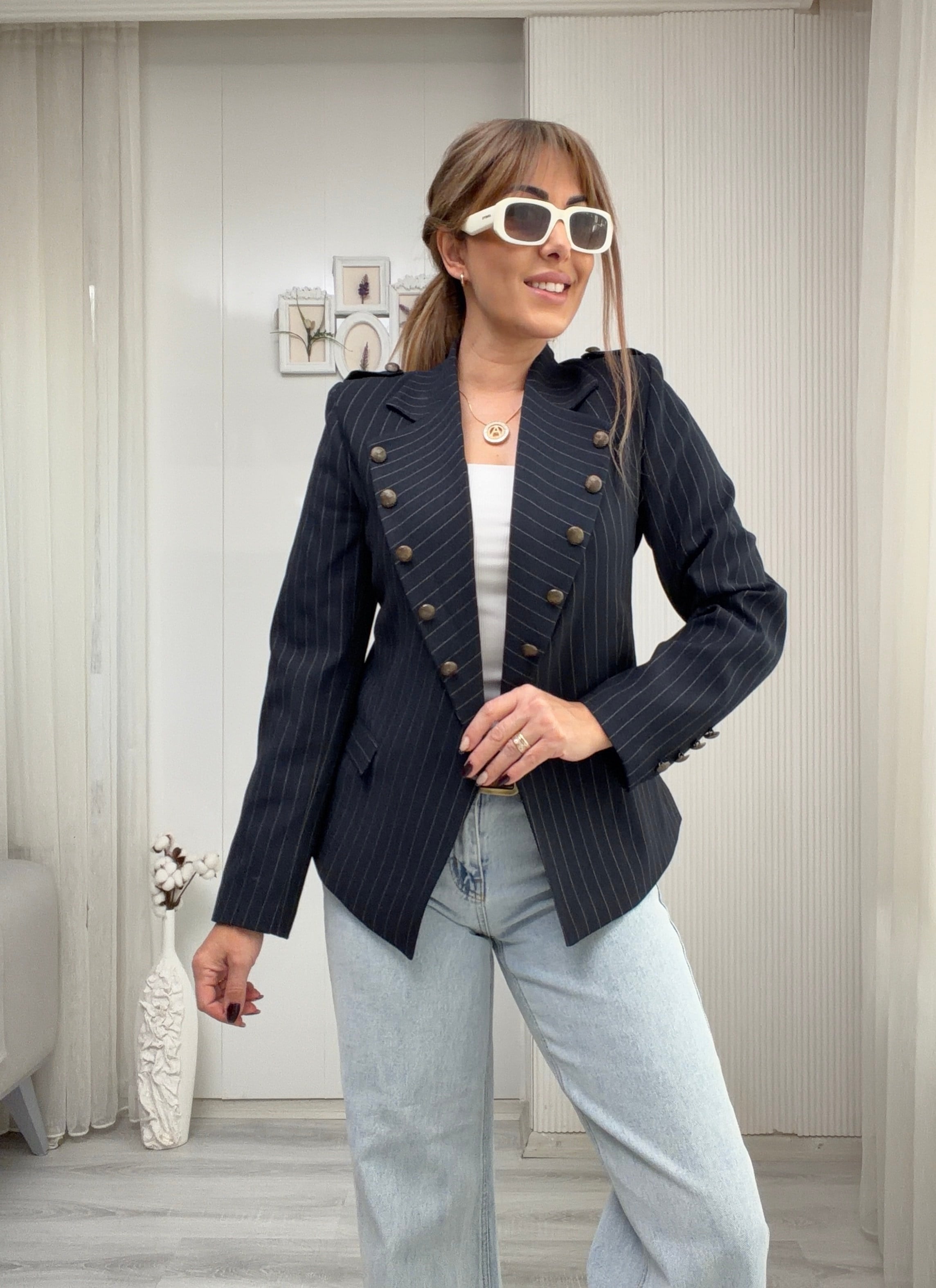 Milano Luxury Lacivert Çizgili Blazer CeketMODAYBUTİKMilano Luxury Lacivert Çizgili Blazer Ceket