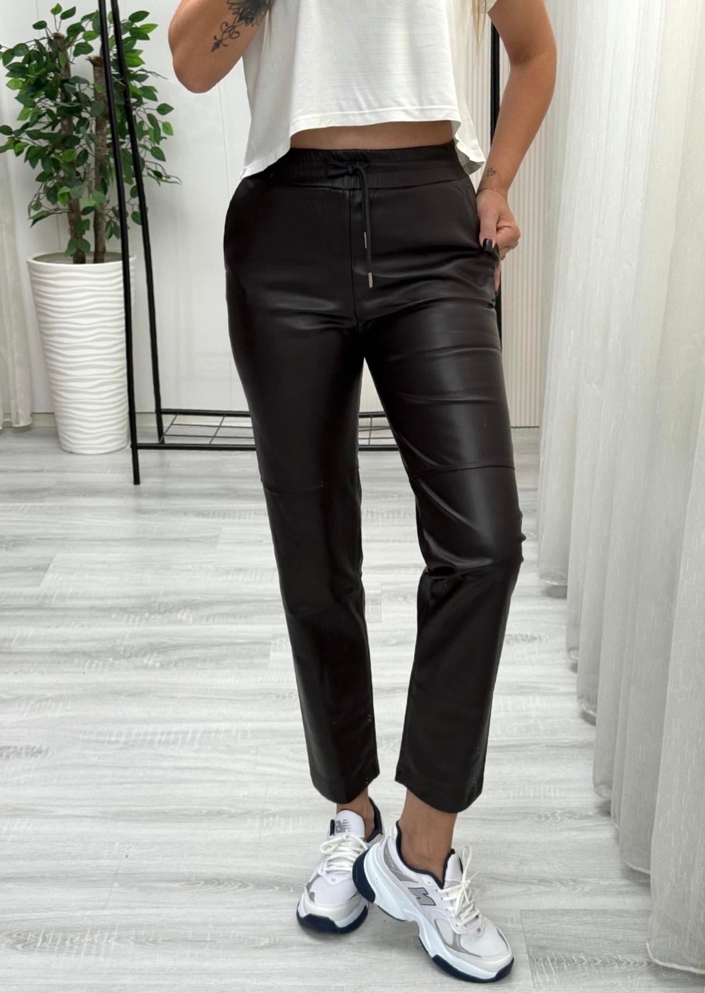 MODAYBUTİKBeli Lastikli Acı Kahve Deri Pantolon