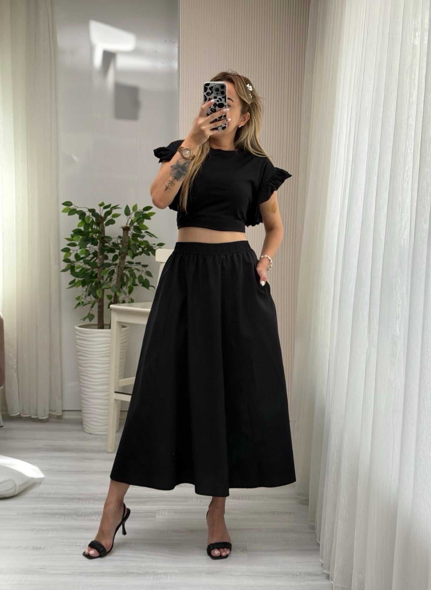 MODAYBUTİKBeli Lastikli Poplin Pinterest Siyah Kiloş Etek