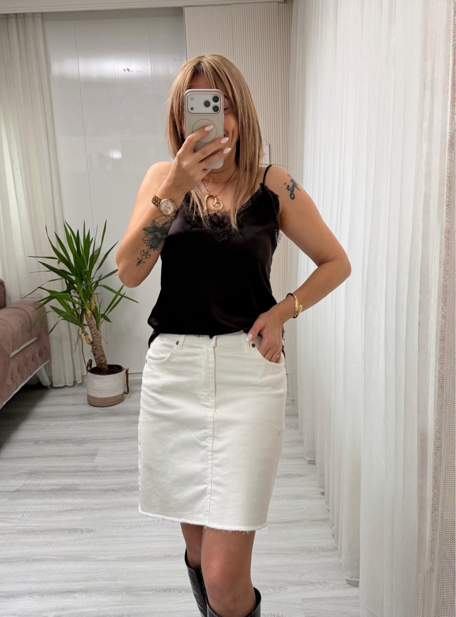MODAYBUTİKBeyaz Denim Likralı Kalem Etek 