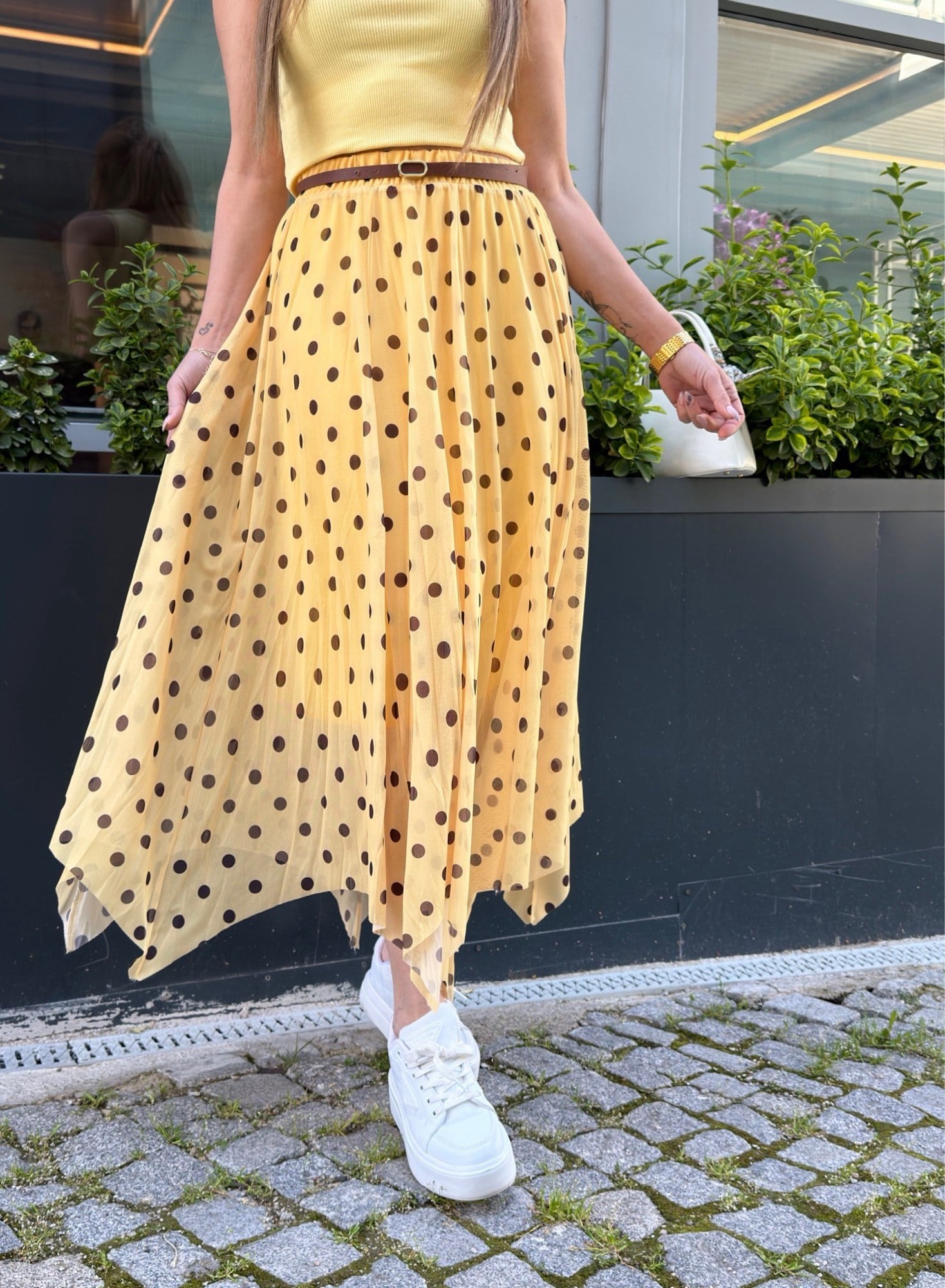 MODAYBUTİKChic Point Sarı Asimetrik Midi Etek