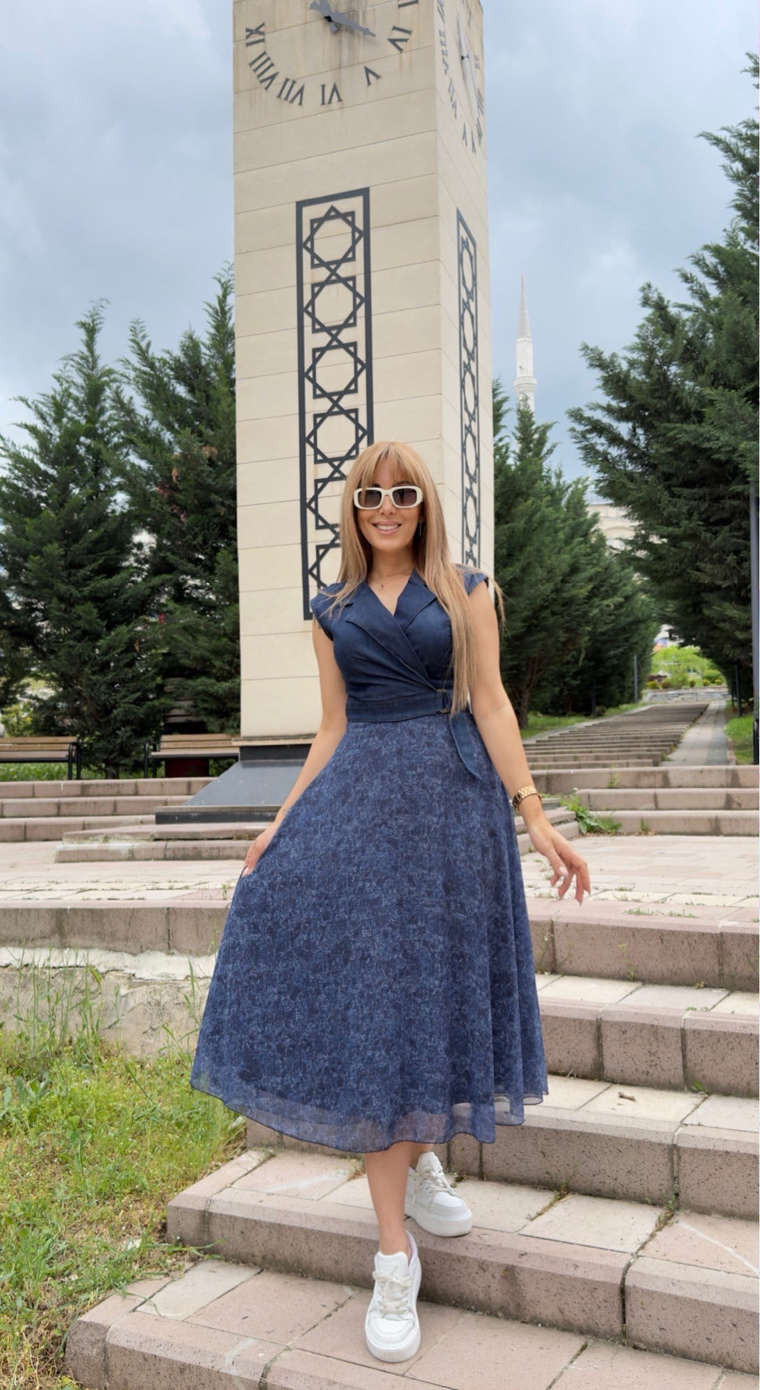 MODAYBUTİKİndigo Grace Denim Kruvaze Midi Elbise 