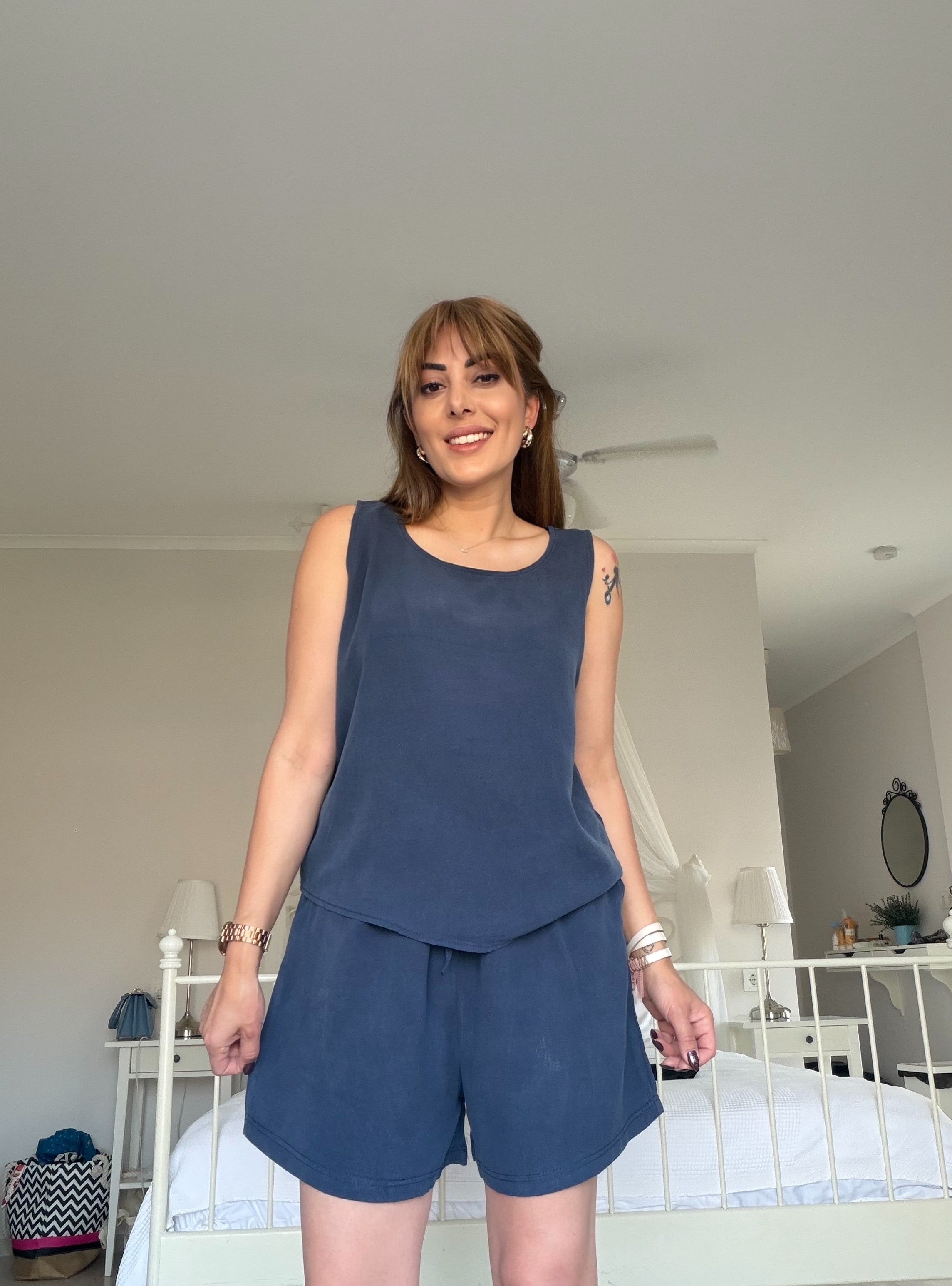 MODAYBUTİKİndigo Modal Şortlu Takım
