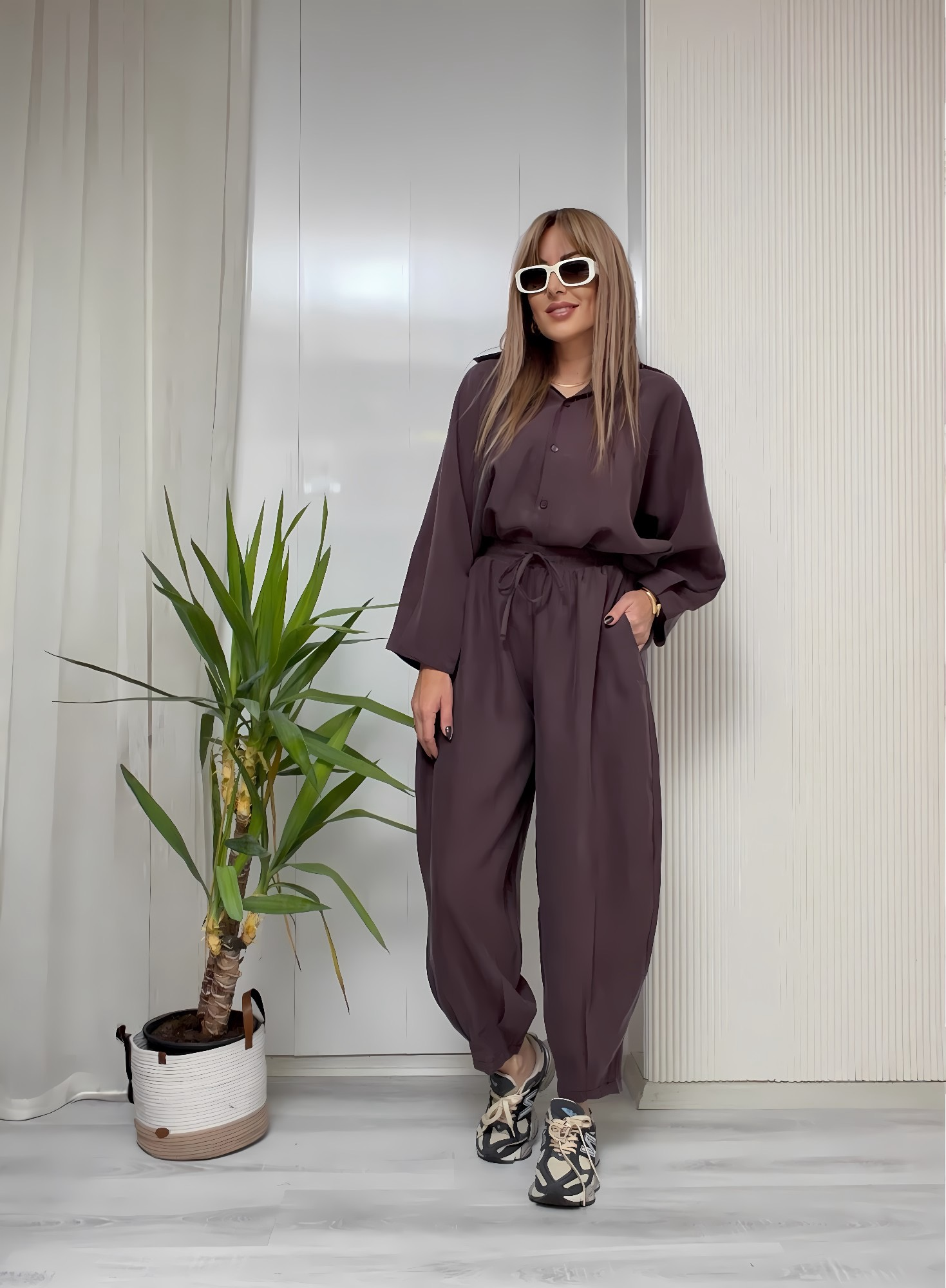 MODAYBUTİKNatural Flow Mürdüm Tencel İkili Takım