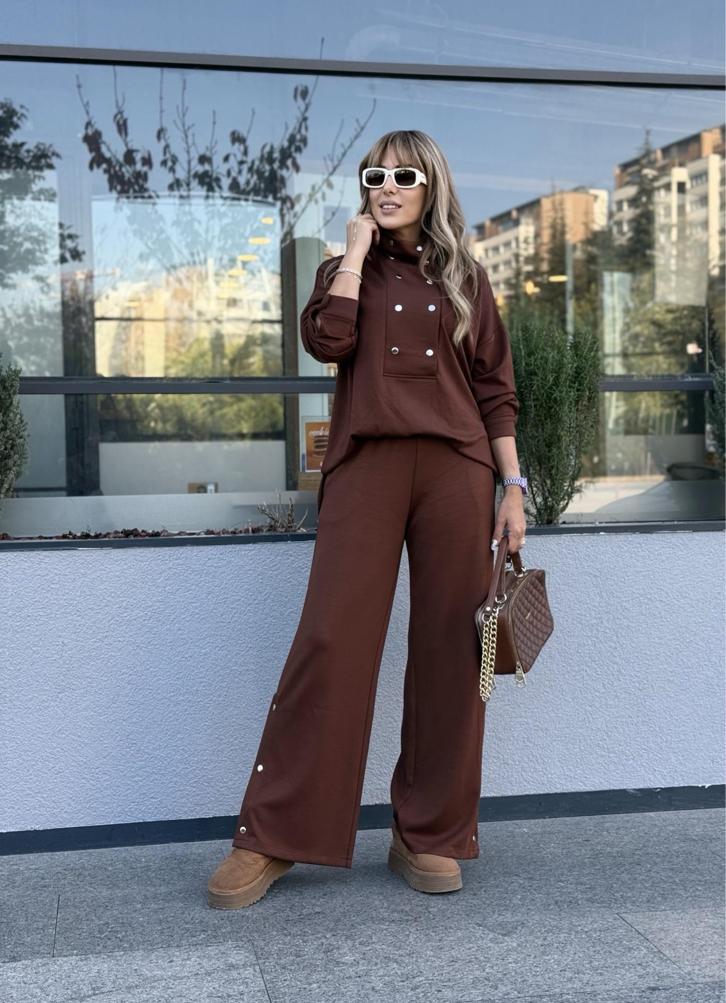 MODAYBUTİKPearly Touch Kahve Dik Yaka Eşofman Takım