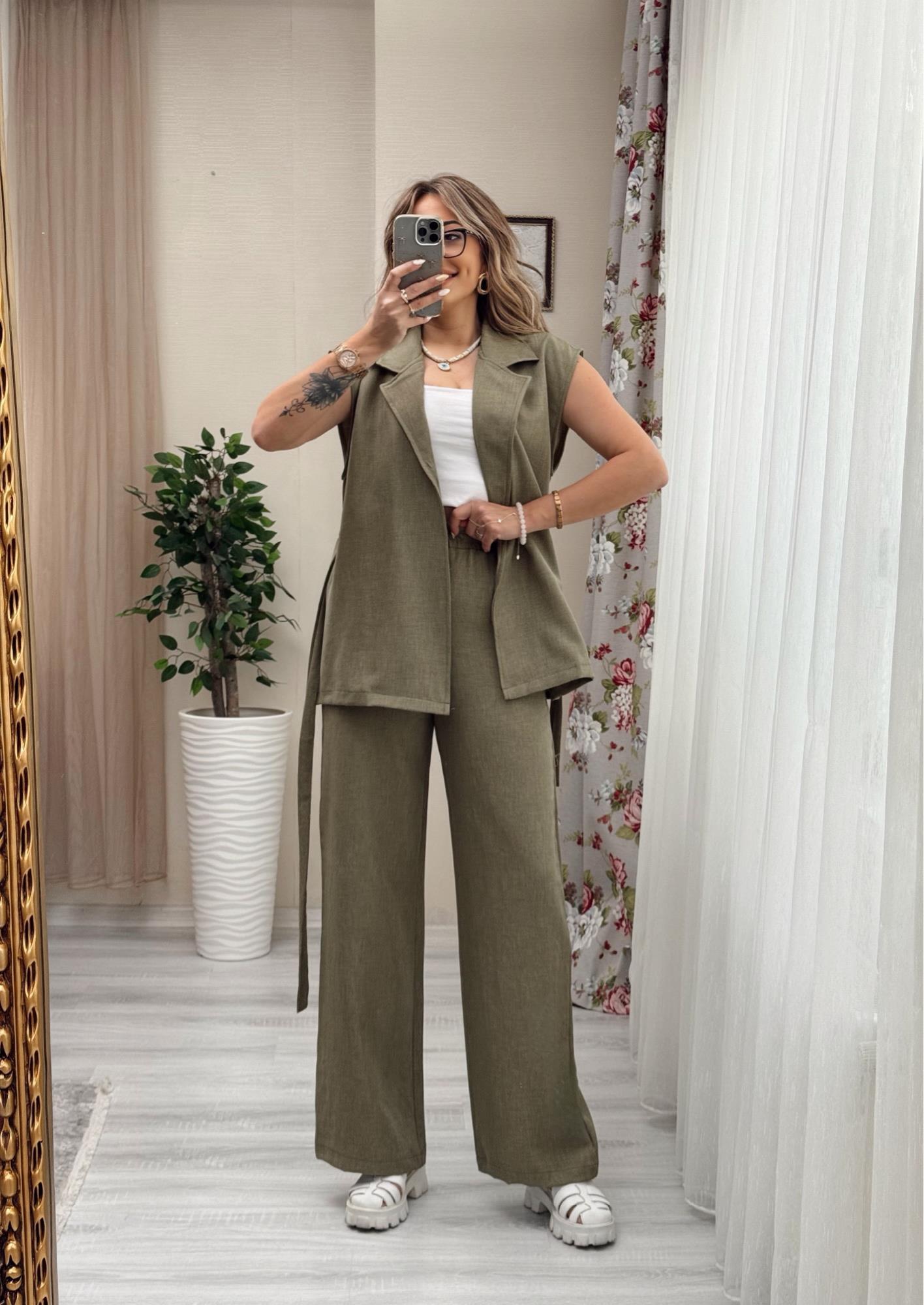 MODAYBUTİKPremium Bağlamalı Mint Yelek Pantolon Takım 