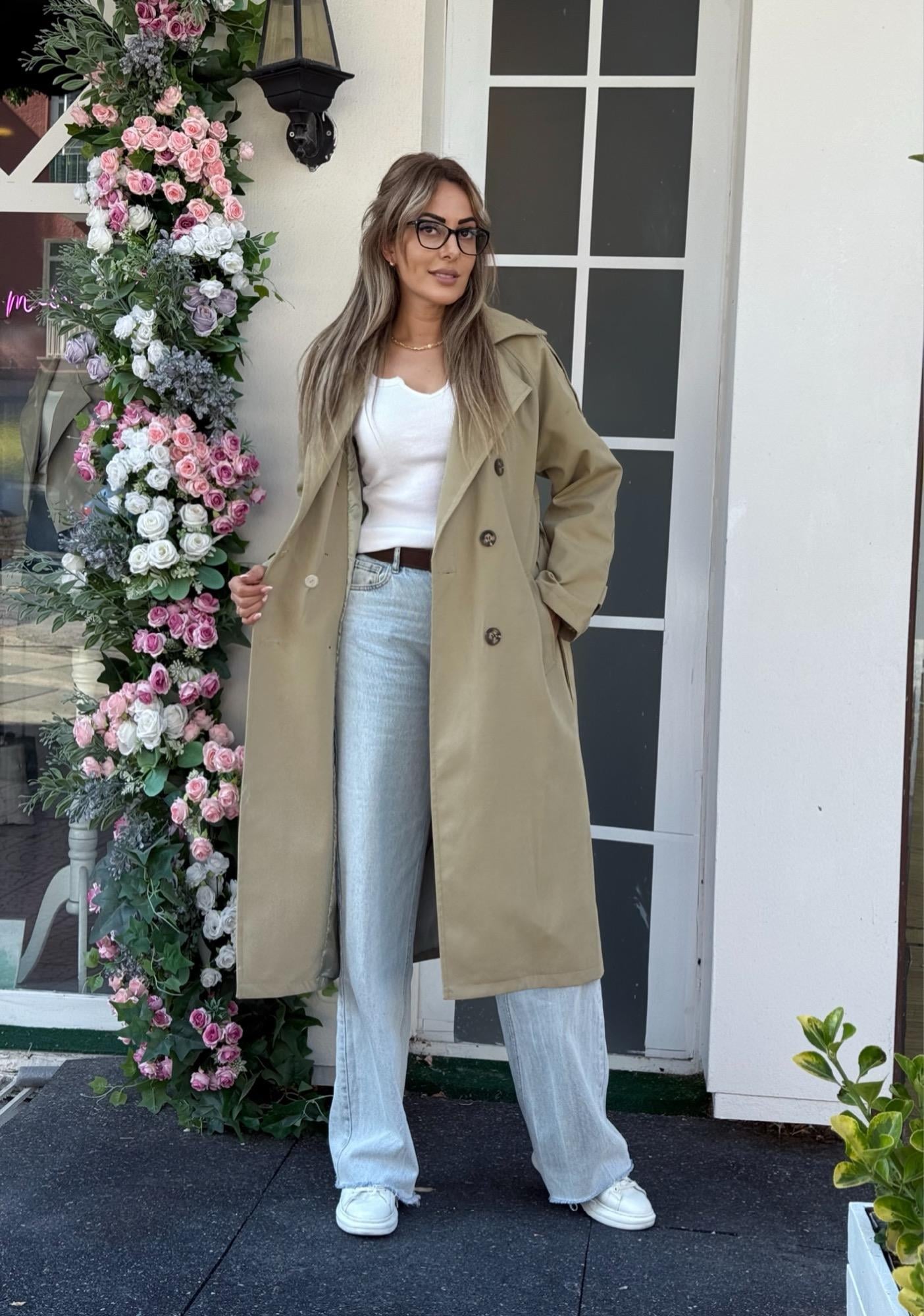 MODAYBUTİKPrime Casual Yağ Yeşili Trençkot