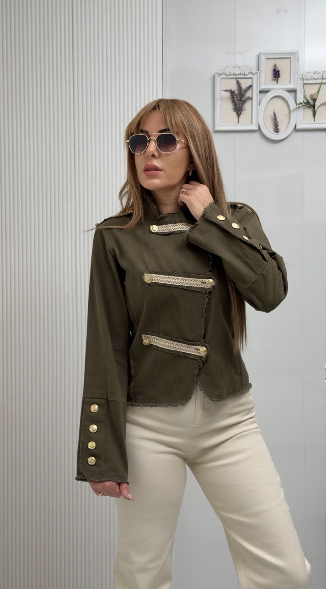 MODAYBUTİKRetro Line Haki Gold Şerit Ceket
