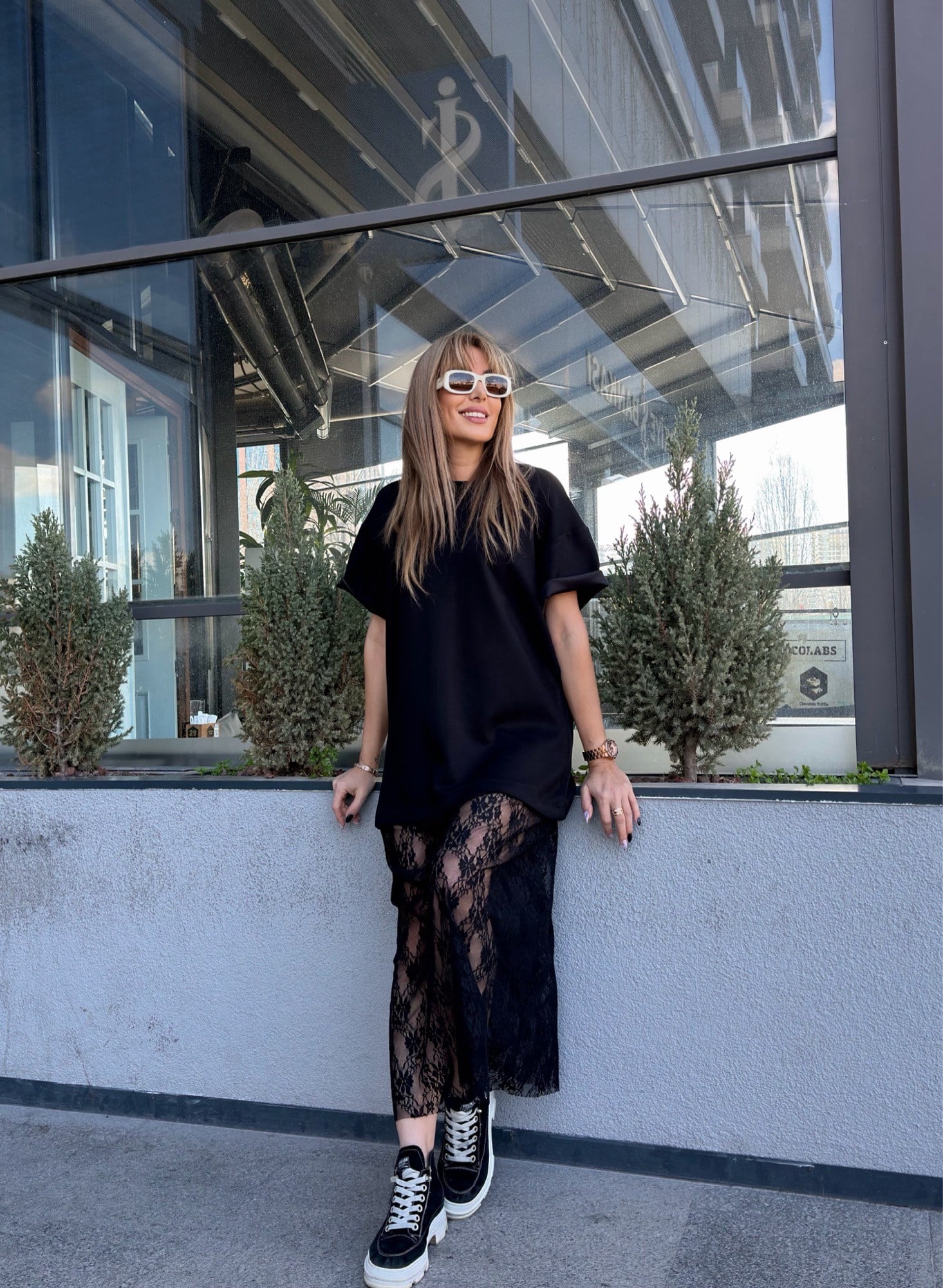 MODAYBUTİKSiyah Tül Detaylı Oversize Elbise