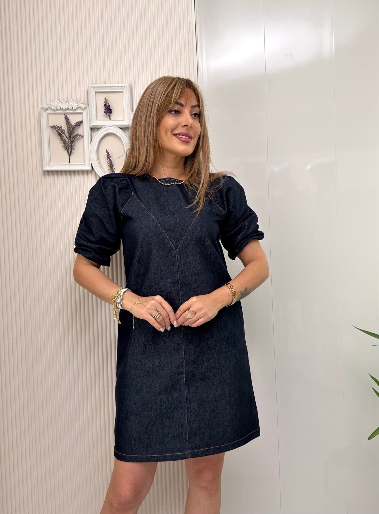 MODAYBUTİKSoft Dokulu Lacivert Denim Elbise 