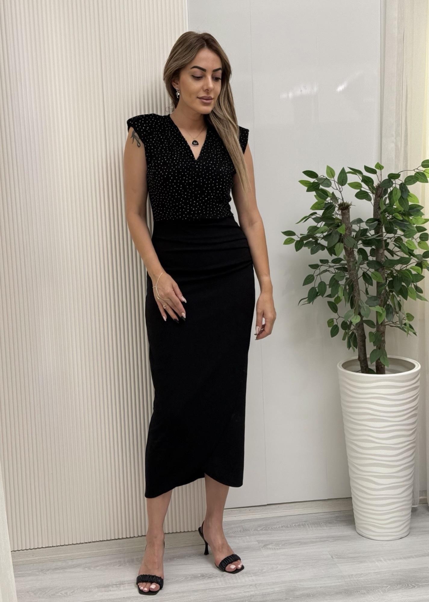 MODAYBUTİKTasarım Üstü Parıltılı Siyah Kalem Elbise
