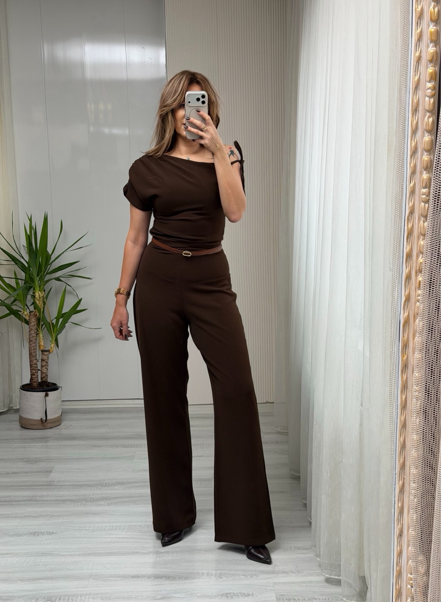 MODAYBUTİKValeria Acı Kahve İp Detaylı Tulum 