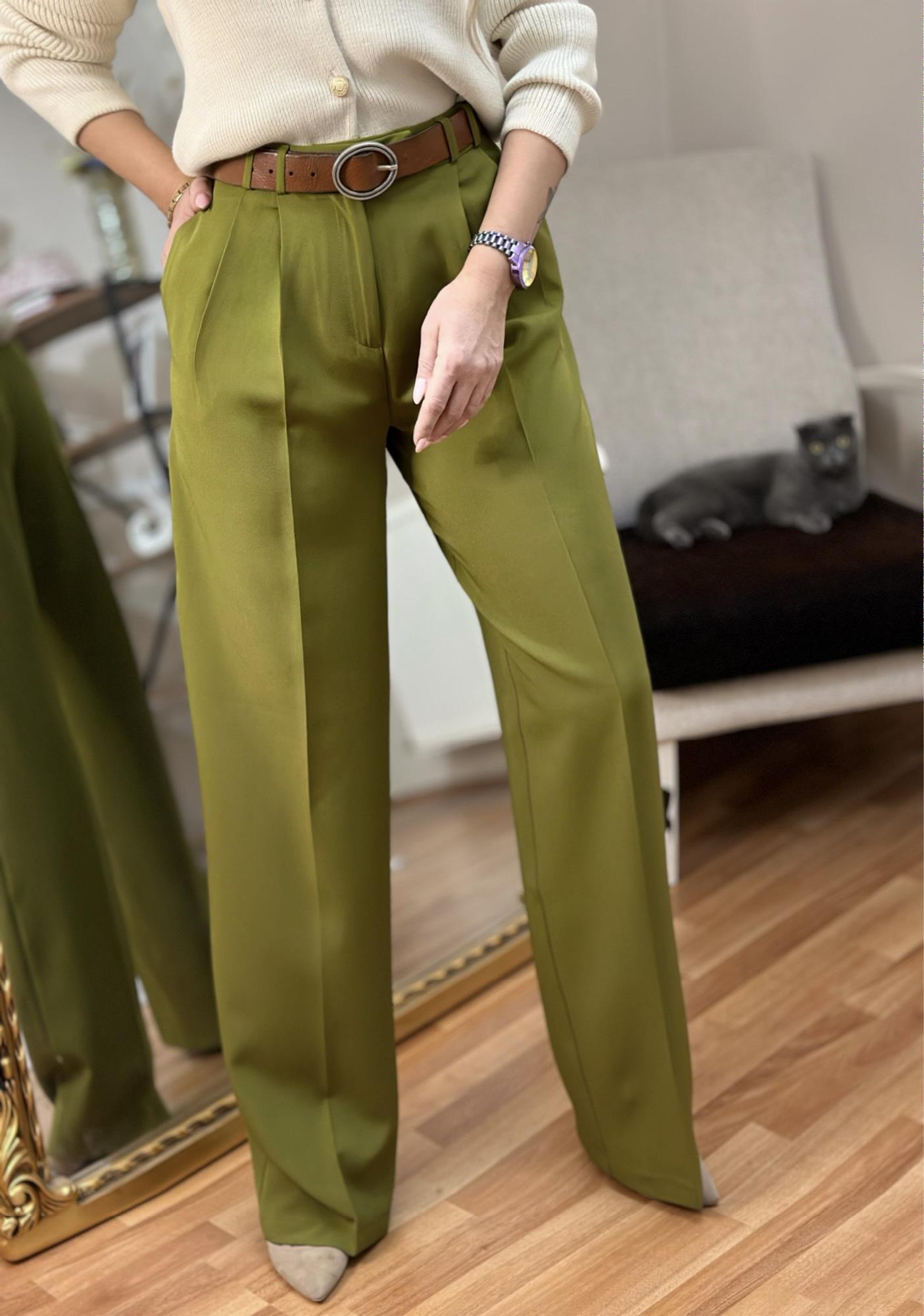 Premium Yağ Yeşili Kumaş Palazzo PantolonYeni Gelenler ModayPremium Yağ Yeşili Kumaş Palazzo Pantolon