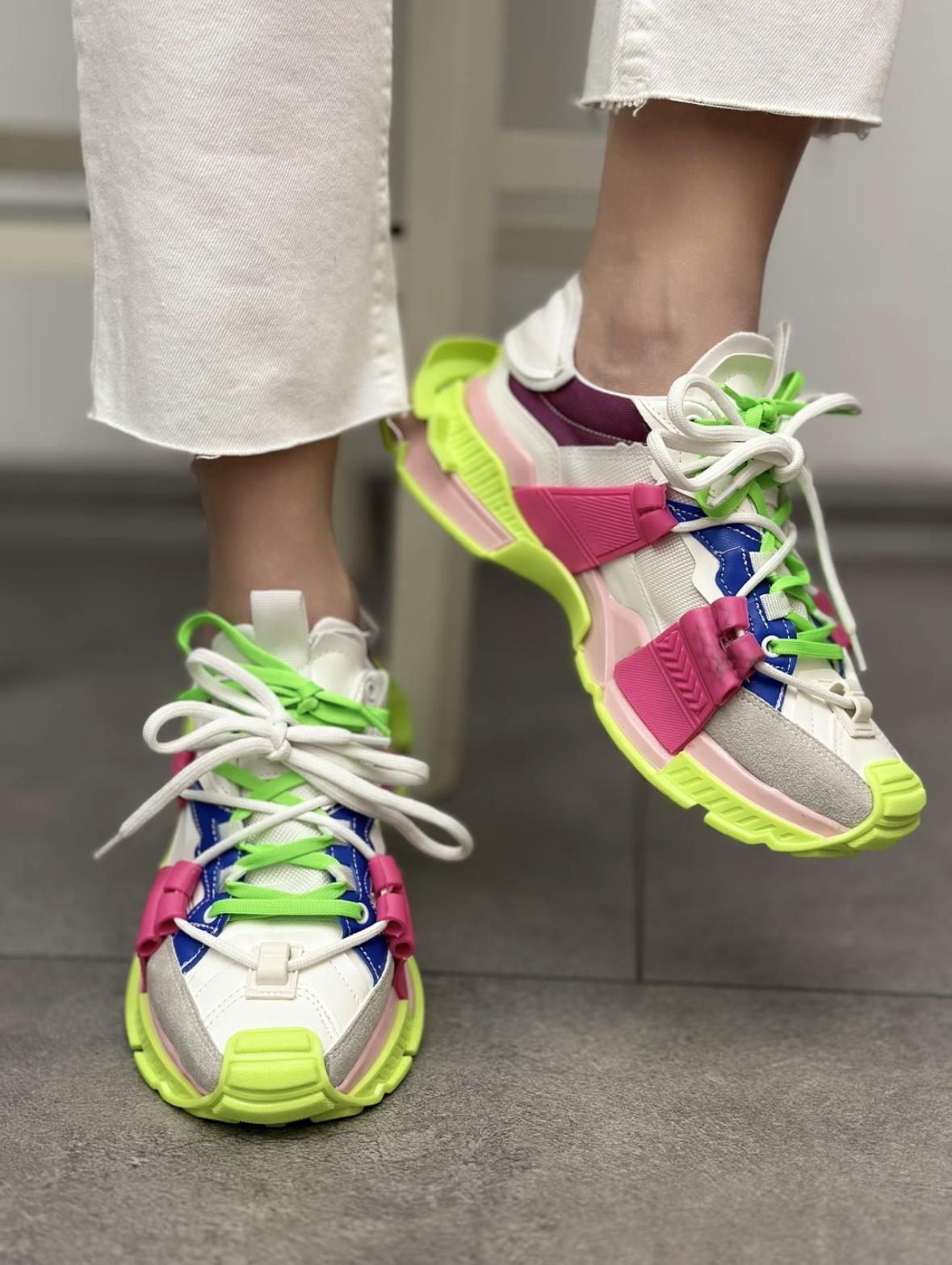 Renkli Neon Yeşil Fuşya Sneaker Kadın Spor Ayakkabı