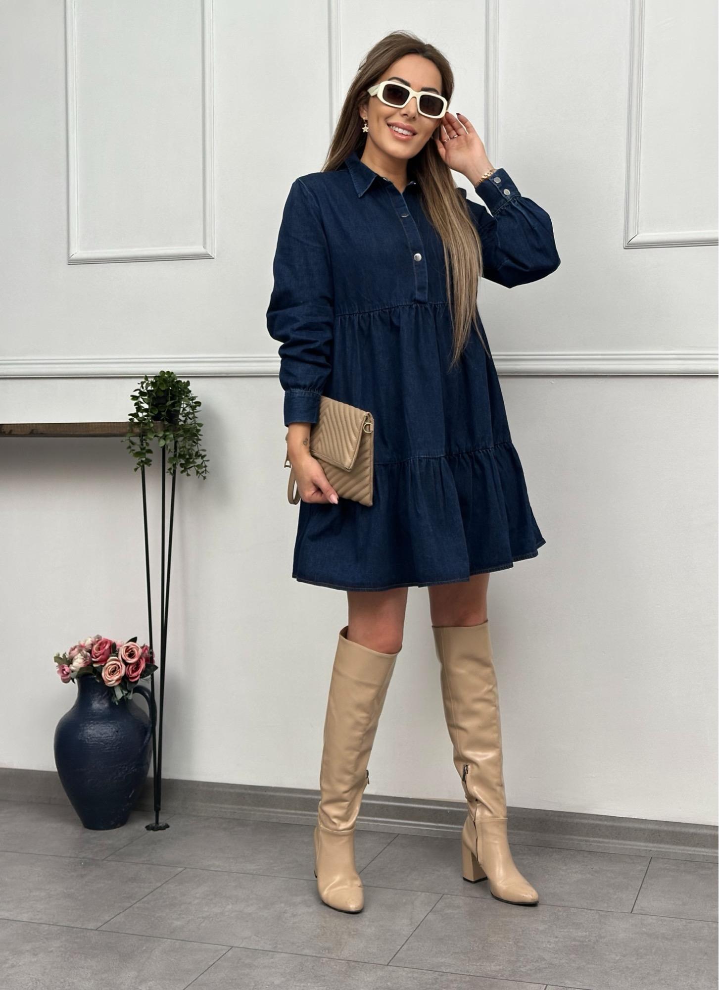 Volanlı Polo Yaka Laci Denim ElbiseYeni Gelenler ModayVolanlı Polo Yaka Laci Denim Elbise
