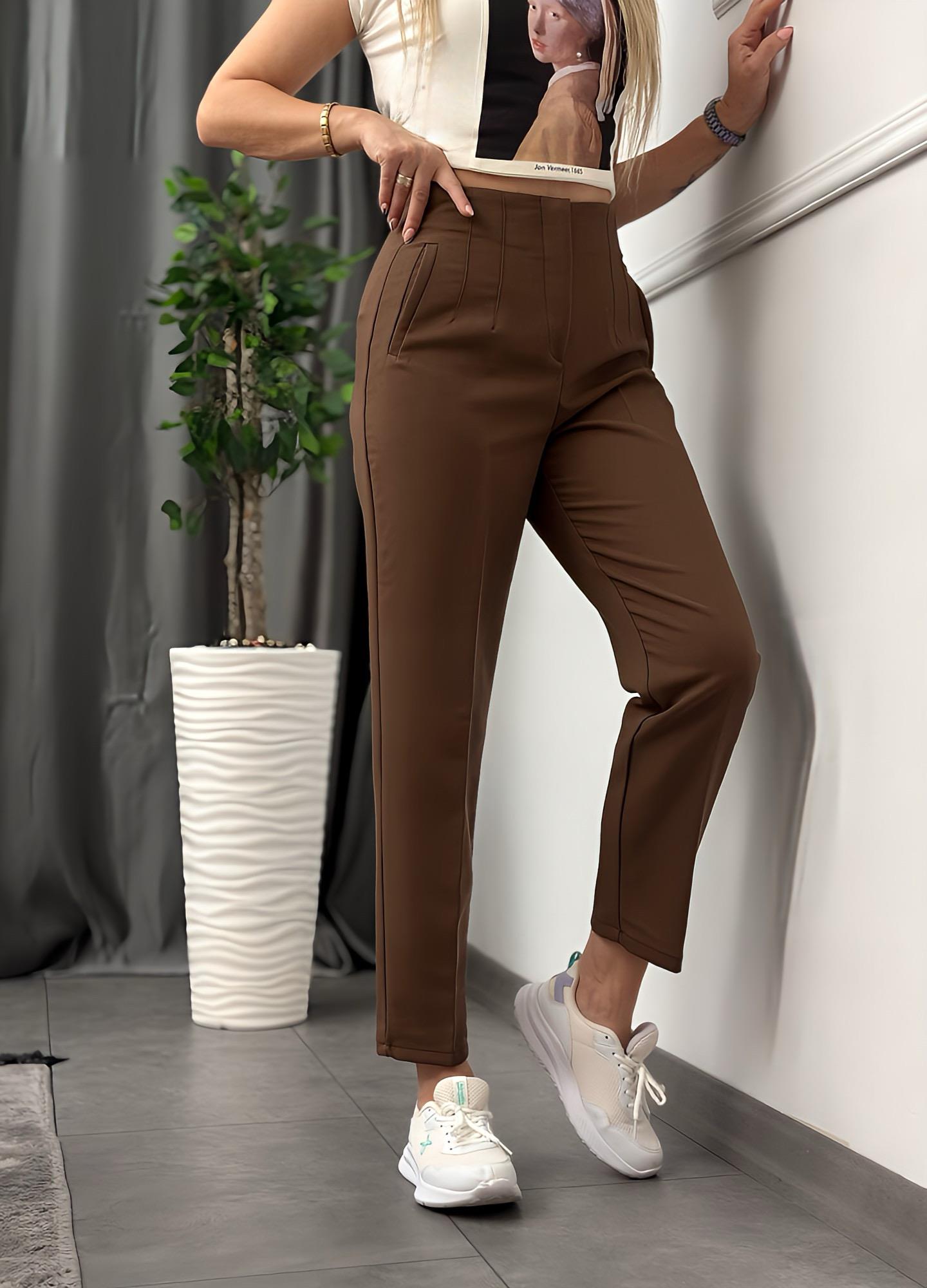 Yüksek Bel Pliseli Latte Kumaş PantolonYeni Gelenler ModayYüksek Bel Pliseli Latte Kumaş Pantolon