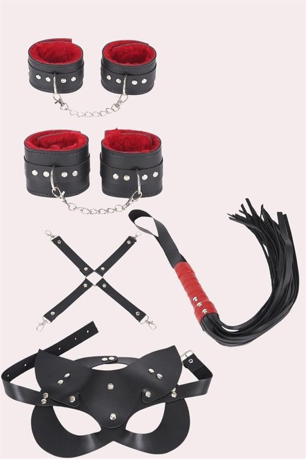 Arias Closet 4'lü Kol Bacak Kırbaç Maske Deri Aksesuar Set