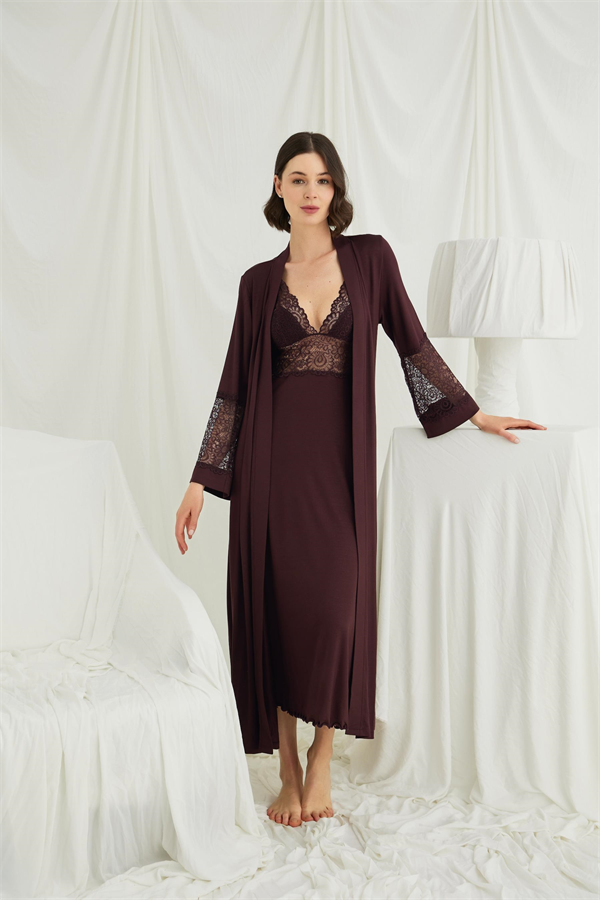 Arias Closet Göğüs ve Sırt Dekolteli Dantelli Sabahlık Takımı