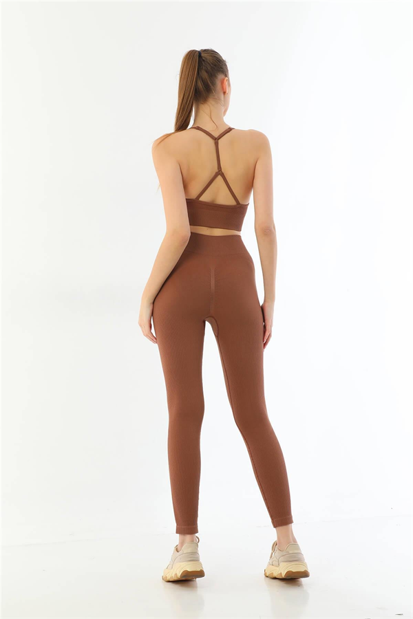 Arias Closet Kahve MI Emay 3921 Soft Seamless Ripli Tayt Yoga Takımı
