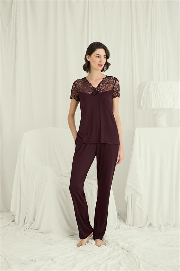 Arias Closet Kısa Kollu ve Dantelli V Yaka Pijama Takımı