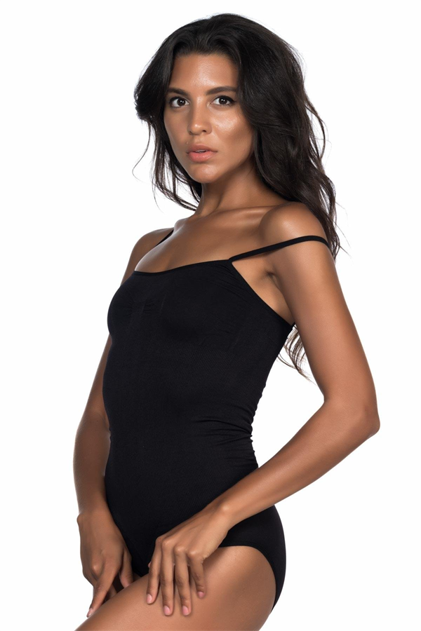 Arias Closet Siyah MI Emay 1923 Soft İp Askılı Çıtçıtlı Body