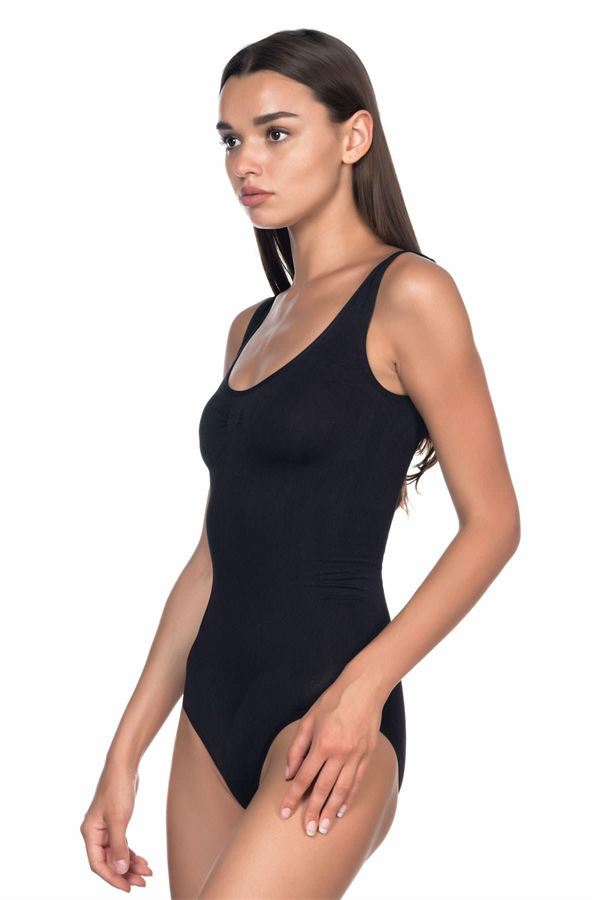 Arias Closet Siyah MI Emay 1924 Soft Kalın Askıllı Çıtçıtlı Body