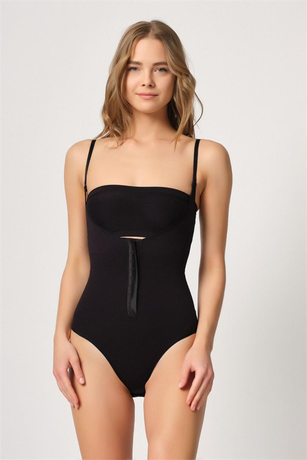 Siyah Göğsü Açık Agraflı Body Korse