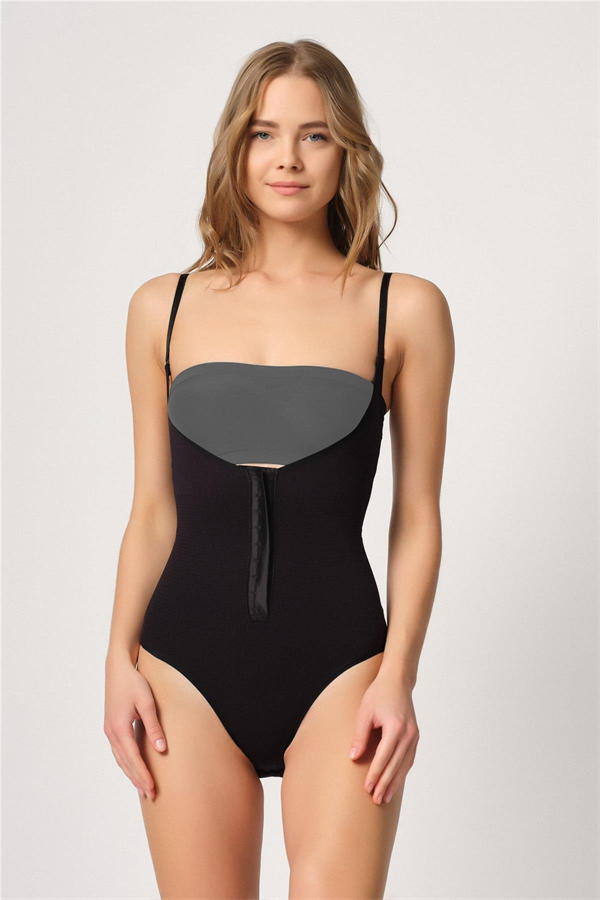 Siyah Göğsü Açık Agraflı Body Korse