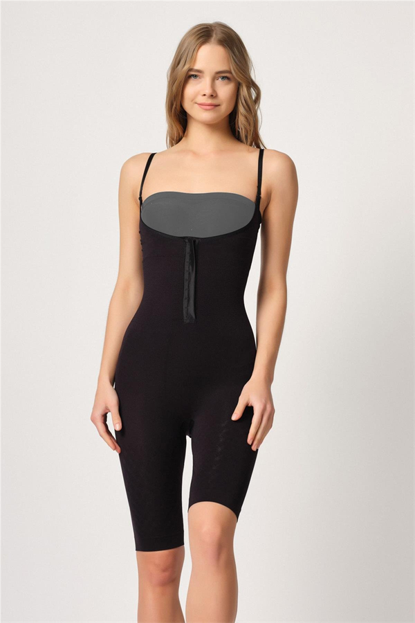 Arias Closet Siyah MI Emay 2093 Ön Agraflı Göğsü Açık Paçalı Boy Korse