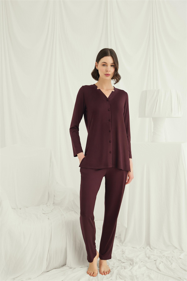 Arias Closet Uzun Kollu Boydan Düğmeli V Yaka Pijama Takımı