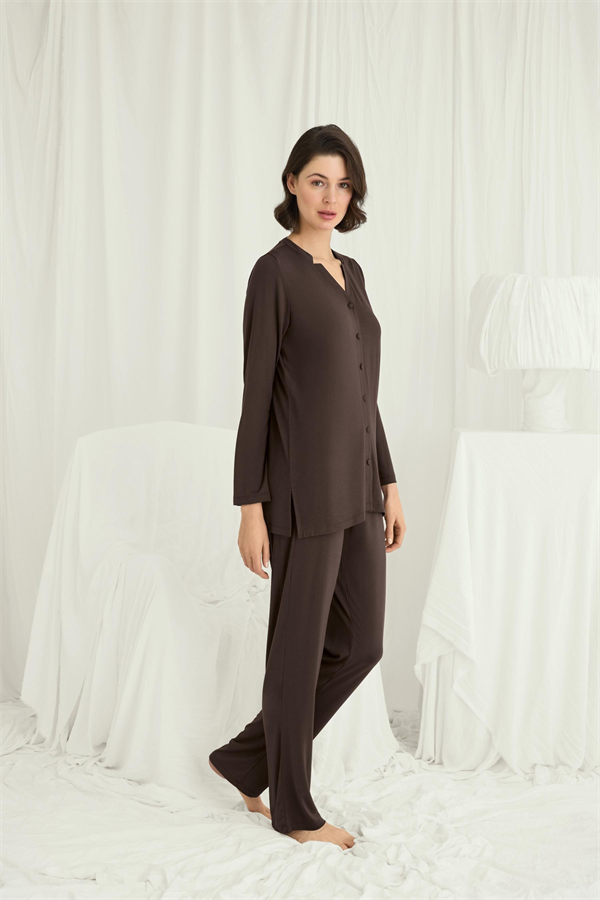 Arias Closet Uzun Kollu Boydan Düğmeli V Yaka Pijama Takımı