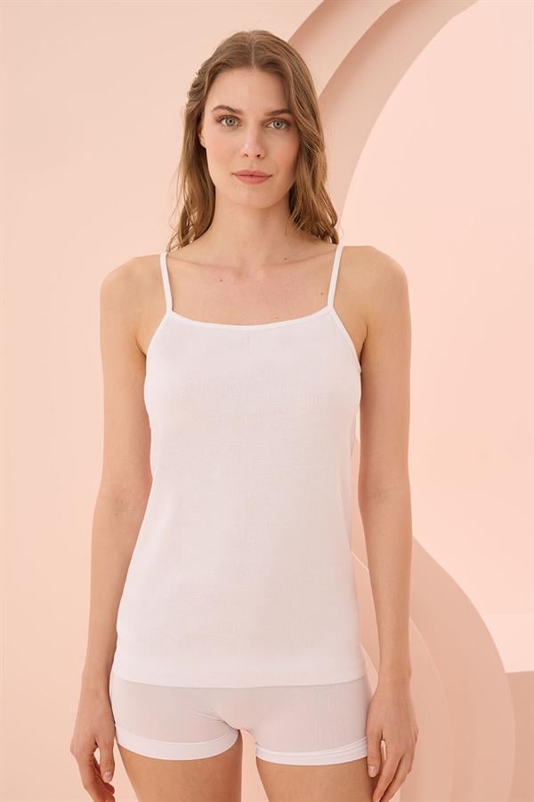 Arias Closet İp Askılı Beyaz Ribana Atlet