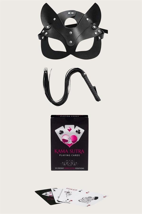 Arias Closet Sexy Görselli Oyun Kartı Kama Sutra Kırbaç Maske Set