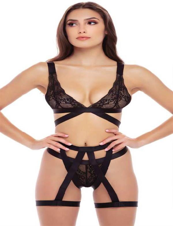 Arias Closet Siyah İp Aksesuarlı Fantezi Jartiyer Takım
