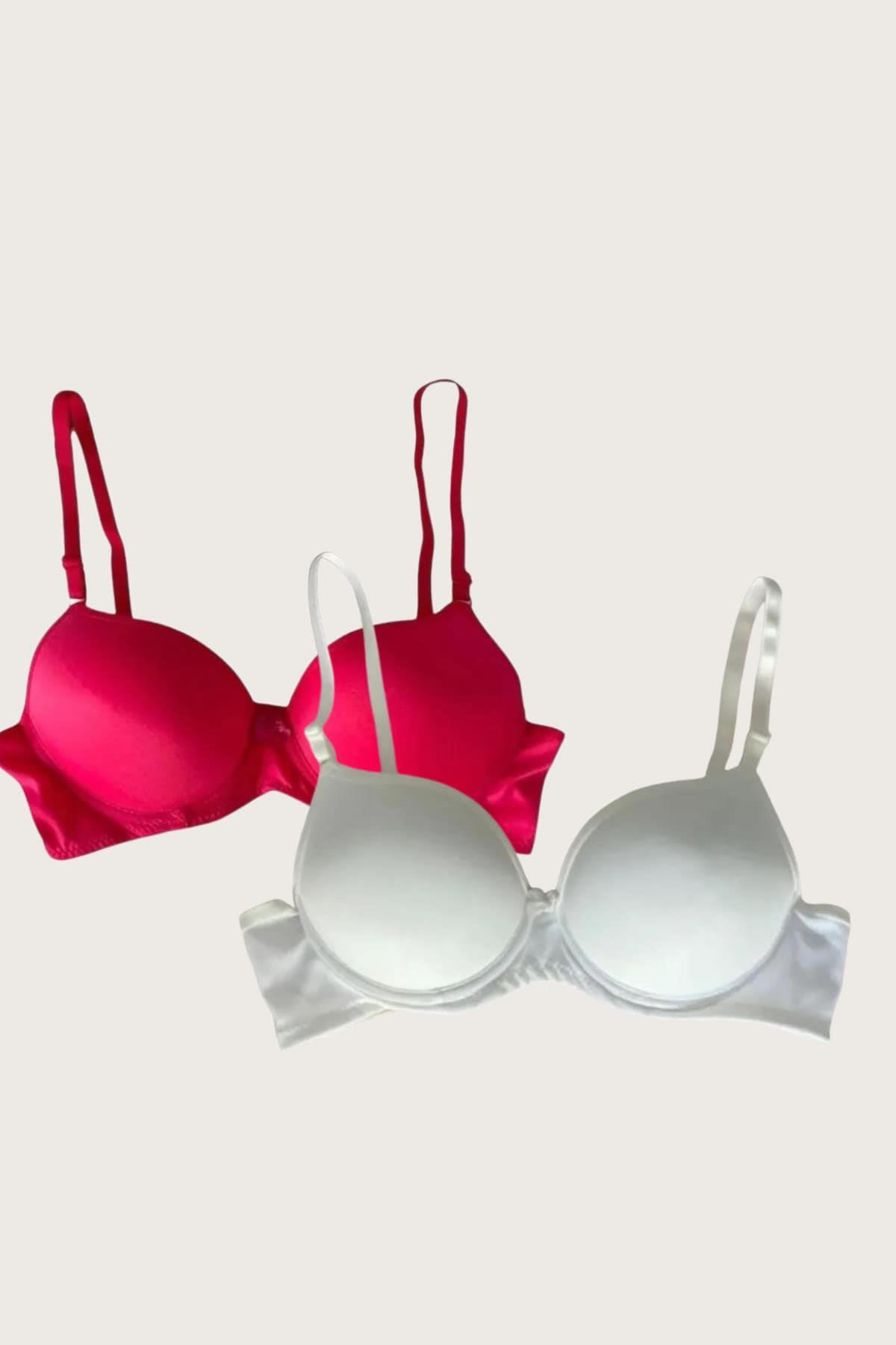 Aria's Closet White-Red 2 Micro Fabric Hollow Bale Daily Supportless Bra