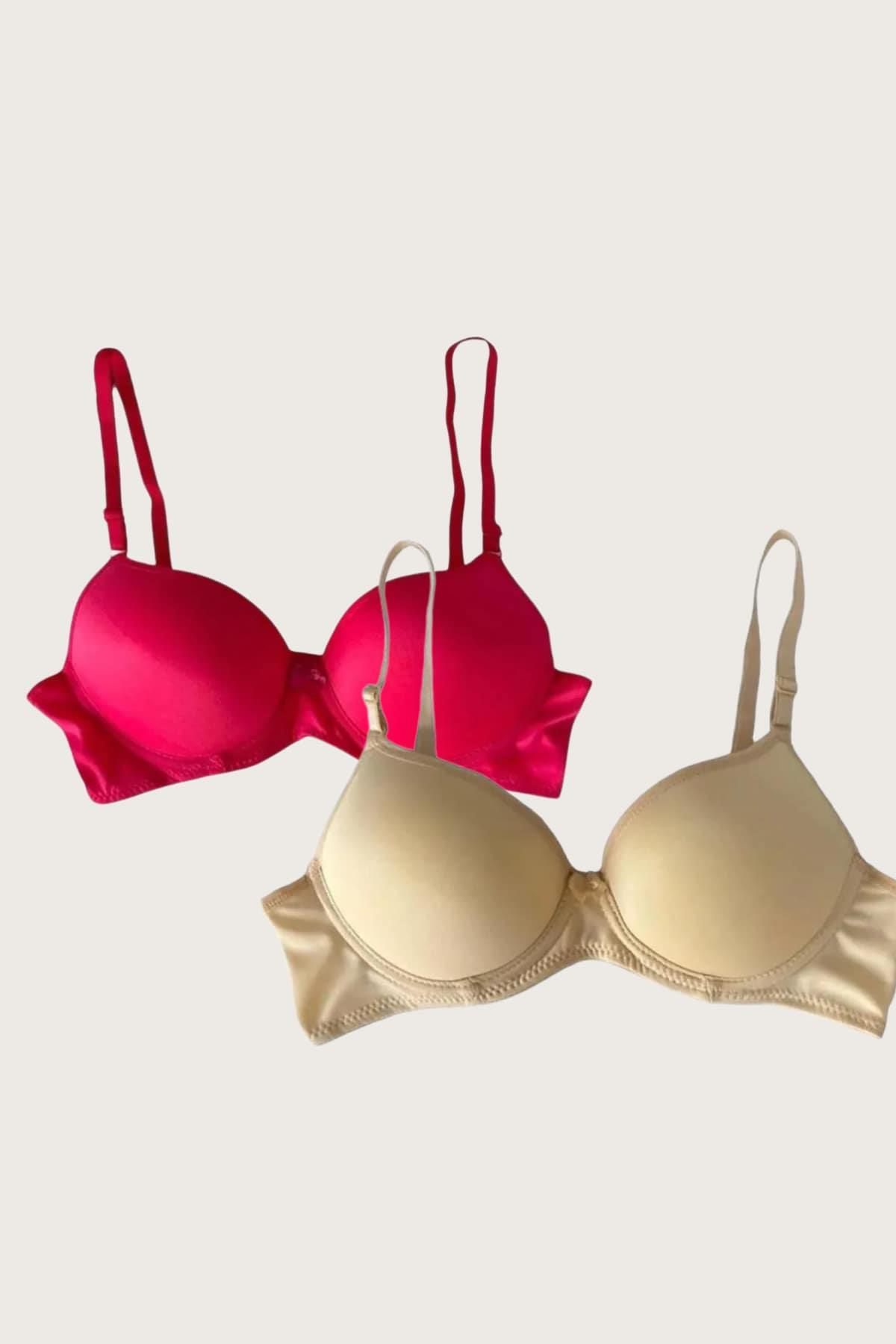 Aria's Closet Ten-Red 2 Micro Fabric Push Up Filled Bale Daily Supported Bra