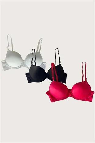 Aria's Closet White-Black-Red 3 Micro Fabric Hollow Bale Daily Supportless Bra