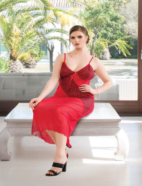 Aria's Closet Large Size Bordo Leopard Pattern Tulle Fancy Long Night