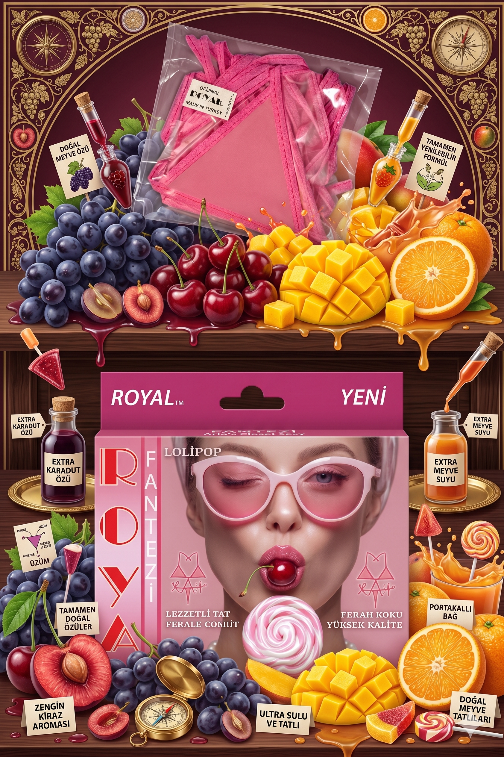 Arias Closet Fantezi Tüketilebilen Yenilebilir Lolipop Aromalı İç Çamaşırı Takımı