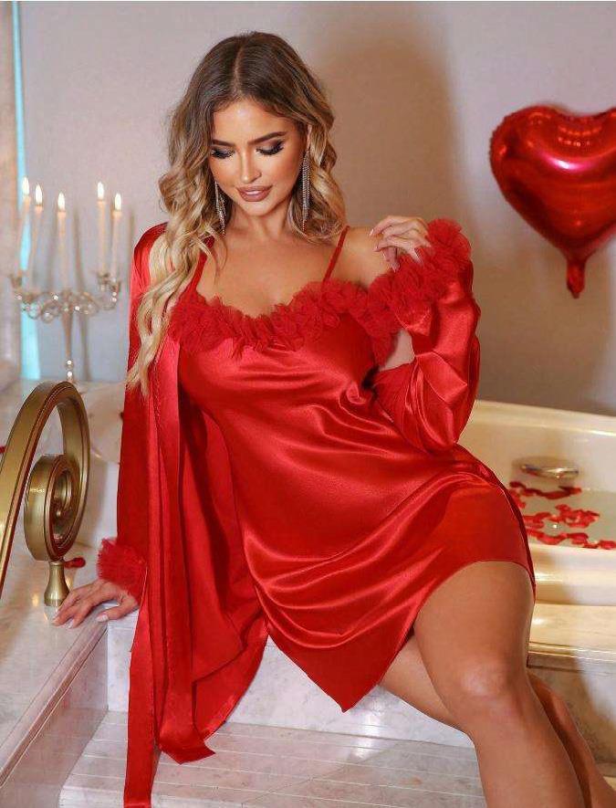 Aria's Closet Red Tassel Slim Hanger Satin 2 Nightdress Kit
